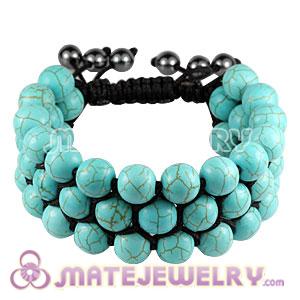 3 Row Turquoise Bead Wrap Bracelet With Hematite 