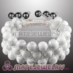 3 Row White Turquoise Bead Wrap Bracelet With Hematite 