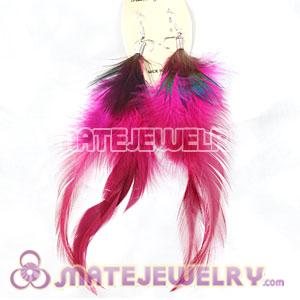 Cheap Pink Tibetan Jaderic Indianstyles Long Feather Earrings 