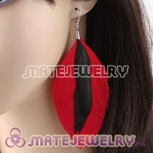 Silver Red Triple Layer Tibetan Jaderic Bohemia Feather Earrings
