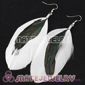 Silver White Triple Layer Tibetan Jaderic Bohemia Feather Earrings