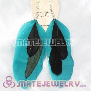 Silver Green Triple Layer Tibetan Jaderic Bohemia Feather Earrings