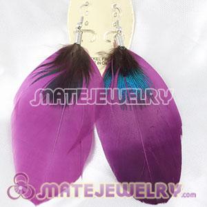 Long Purple Tibetan Jaderic Bohemia Styles Big Flake Feather Earrings