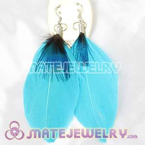 Long Blue Tibetan Jaderic Bohemia Styles Big Flake Feather Earrings