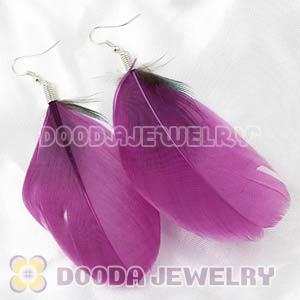 Wholesale Purple Tibetan Jaderic Bohemia Styles Big Flake Feather Earrings