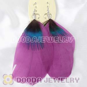 Wholesale Purple Tibetan Jaderic Bohemia Styles Big Flake Feather Earrings