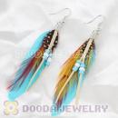 Cheap Tibetan Jaderic Indian Styles Blue Feather Earrings Adorned With Mix Bead