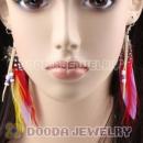 Cheap Tibetan Jaderic Indian Styles Lavender Feather Earrings Adorned With Mix Bead
