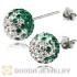10mm Sterling Silver White-Green Czech Crystal Ball Stud Earrings Wholesale