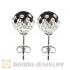 8mm Sterling Silver Black-White Czech Crystal Ball Stud Earrings Wholesale