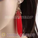 Wholesale Red Tibetan Jaderic Indianstyles Alloy Leaf Feather Earrings