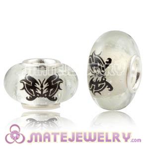 Painted Butterfly Fluorescent European Glass Beads in 925 Silver Core