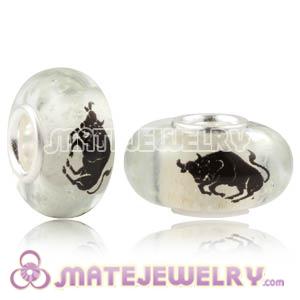 Painted Zodiac Taurus Fluorescent European Glass Beads in 925 Silver Core