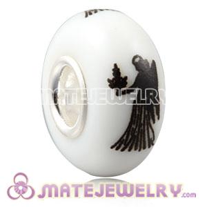 Painted Zodiac Virgo European Lampwork Glass Beads in 925 Silver Core