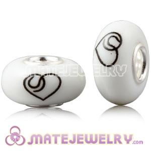 Painted Heart European Lampwork Glass Art Beads in 925 Silver Core
