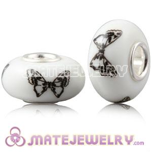 Painted Butterfly European Lampwork Glass Art Beads in 925 Silver Core