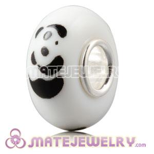 Painted Panda European Lampwork Glass Art Beads in 925 Silver Core