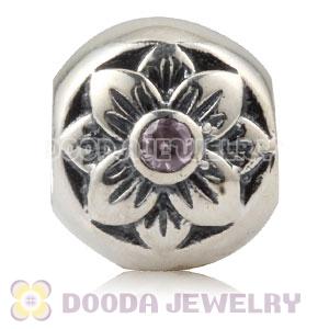 Antique Sterling Silver Flower Charm Beads With Pink Stone