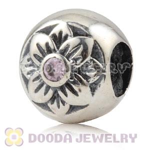 Antique Sterling Silver Flower Charm Beads With Pink Stone