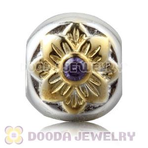 Gold Plated Sterling Silver Flower Charm Beads With Purple Stone