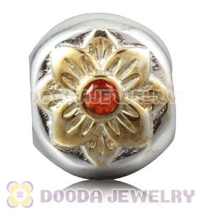Gold Plated Sterling Silver Flower Charm Beads With Orange Stone