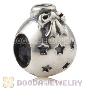 Sterling Silver Christmas Ball Beads With Pink Stone