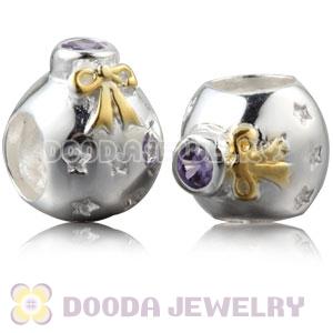 Gold Plated Sterling Silver Christmas Ball Beads With Purple Stone