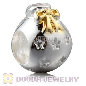 Gold Plated Sterling Silver Christmas Ball Beads With Pink Stone