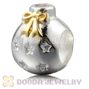 Gold Plated Sterling Silver Christmas Ball Beads With Pink Stone