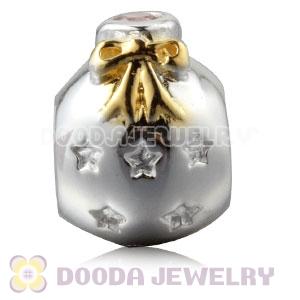 Gold Plated Sterling Silver Christmas Ball Beads With Pink Stone