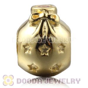 Gold Plated Sterling Silver Christmas Ball Beads With Pink Stone