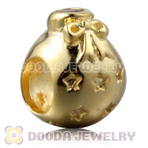 Gold Plated Sterling Silver Christmas Ball Beads With Purple Stone