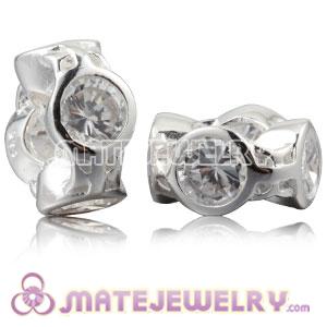 925 Sterling Silver Spacer Beads With Clear Stones
