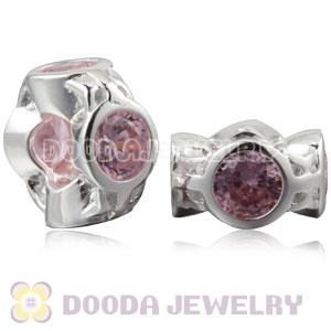 Authentic Sterling Silver Spacer Beads With Pink Stones