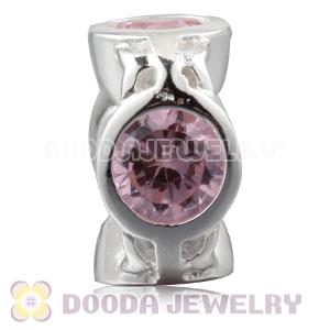 Authentic Sterling Silver Spacer Beads With Pink Stones