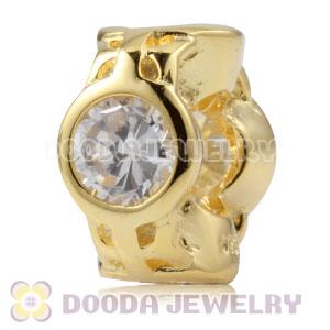 Gold Plated Sterling Silver Spacer Beads With Clear Stones