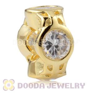 Gold Plated Sterling Silver Spacer Beads With Clear Stones