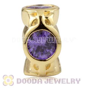 Gold Plated Sterling Silver Spacer Beads With Purple Stones