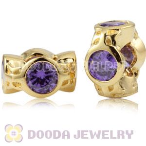 Gold Plated Sterling Silver Spacer Beads With Purple Stones