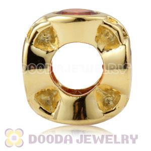 Gold Plated Sterling Silver Spacer Beads With Orange Stones