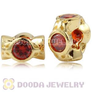 Gold Plated Sterling Silver Spacer Beads With Orange Stones