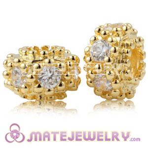 Gold Plated Sterling Silver Charm Beads With Clear Stone