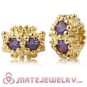 Gold Plated Sterling Silver Charm Beads With Purple Stone