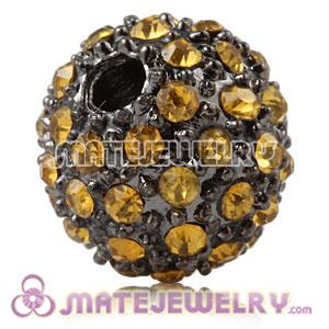 10mm Sambarla Style Handmade Alloy Beads With Yellow Crystal 