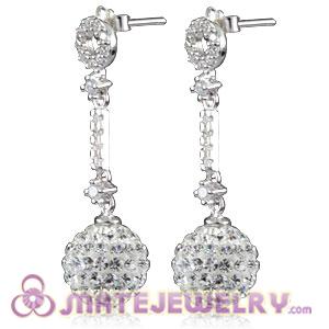 10mm Czech Crystal Ball Dangle Earrings With Sterling Silver Inlay CZ Studs 