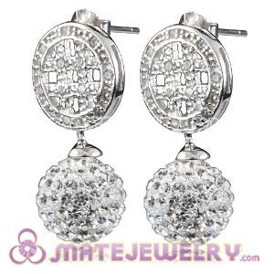 10mm Czech Crystal Ball Dangle Earrings With Sterling Silver Inlay CZ Studs 