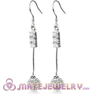 8mm Czech Crystal Ball Dangle Earrings With Sterling Silver Inlay CZ Hook 