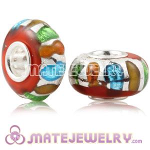 Colored Stripes Silver Foil Glass Charm Beads With Sterling Silver Single Core