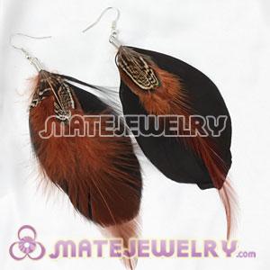 Cheap Black Tibetan Jaderic Bohemia Long Feather Earrings 
