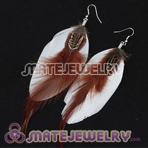 Cheap White Tibetan Jaderic Bohemia Long Feather Earrings 